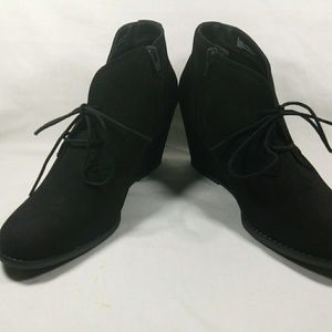 Black wedge heels ankle bootie boots